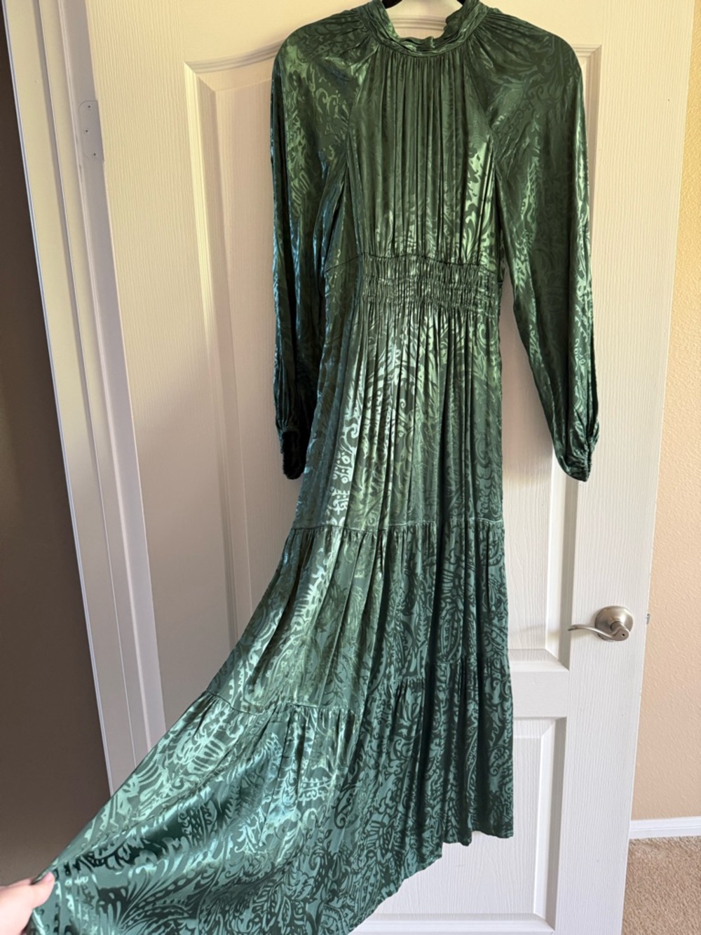 Anthropologie Forest Green Smocked-Waist High Neck Maxi Dress - Picture 2 of 3